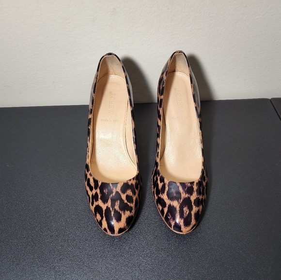 J.Crew Leopard Print Petent Leather Martina Wedge Shoes Women's Size 7.5 - Picture 6 of 10